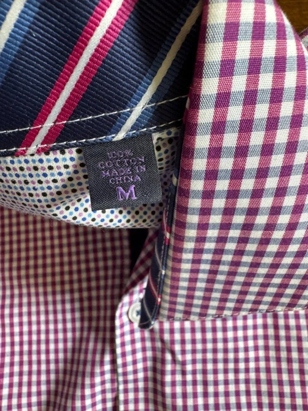 Michelsons London Purple Gingham Check Pattern Dress Shirt Long Sleeve Medium - Picture 6 of 7